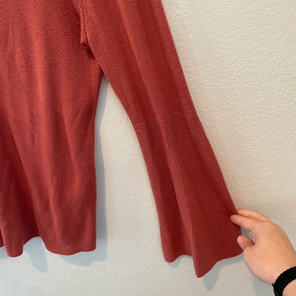 Peach Halogen Petite Small Crew Neck Pull Over Sweater Bell Sleeves - Picture 4 of 9